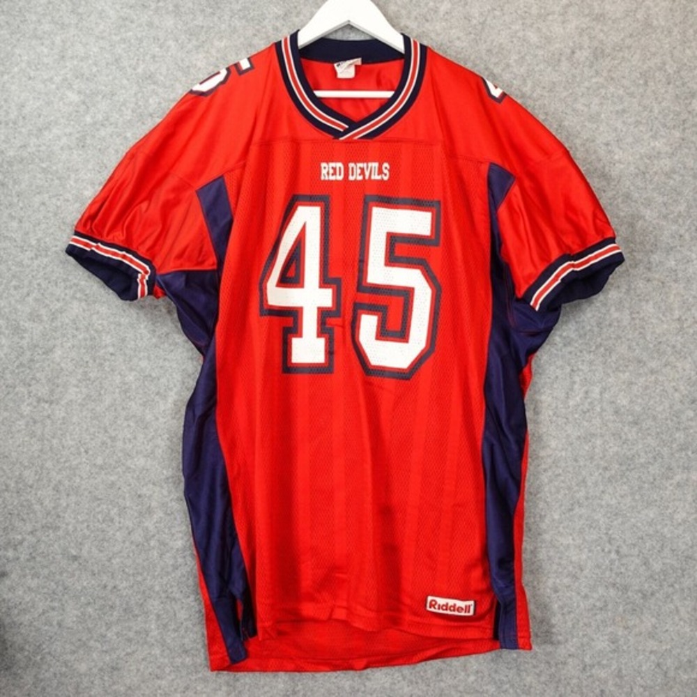 Vintage Red Devils Ringer Shirt Mens XL Red Football Mesh Jersey 45‎ RIDDELL USA